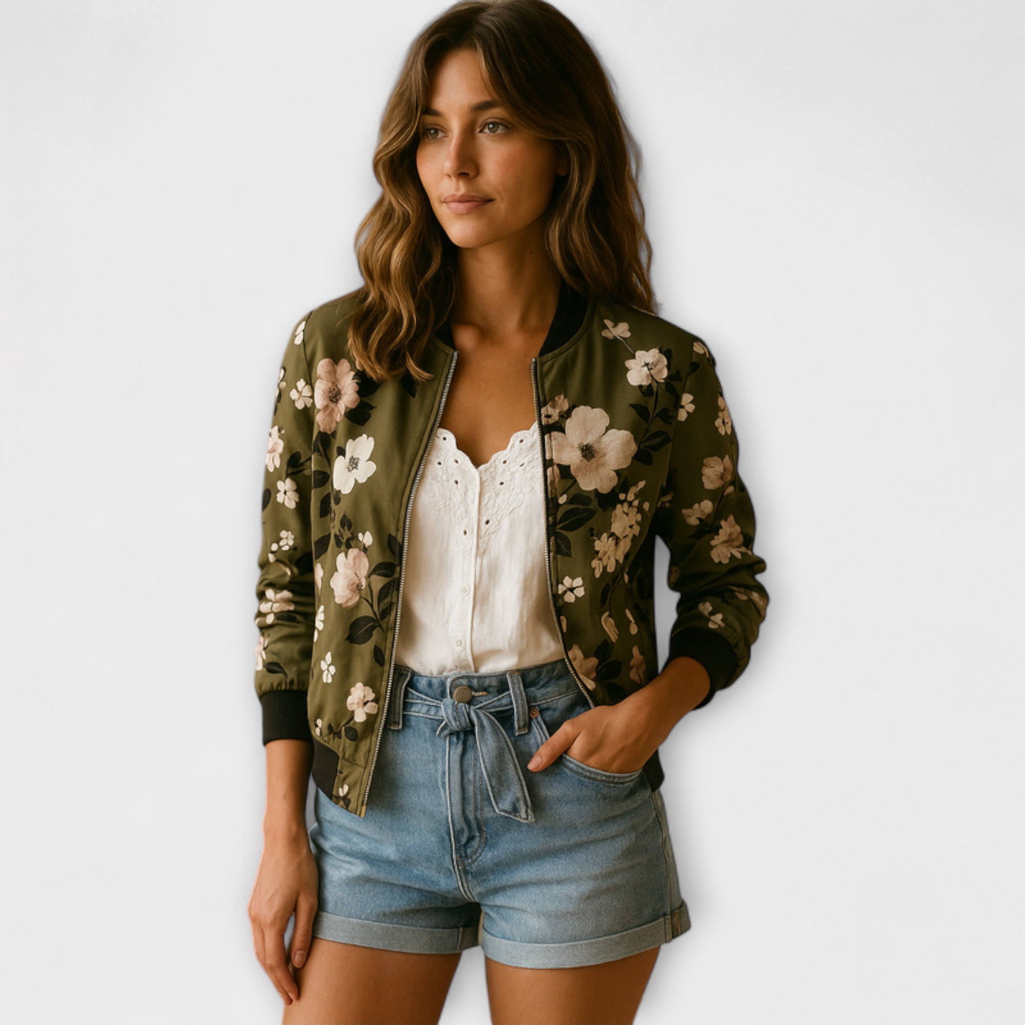 Andreia - Eleganta ziedu bomber jaka