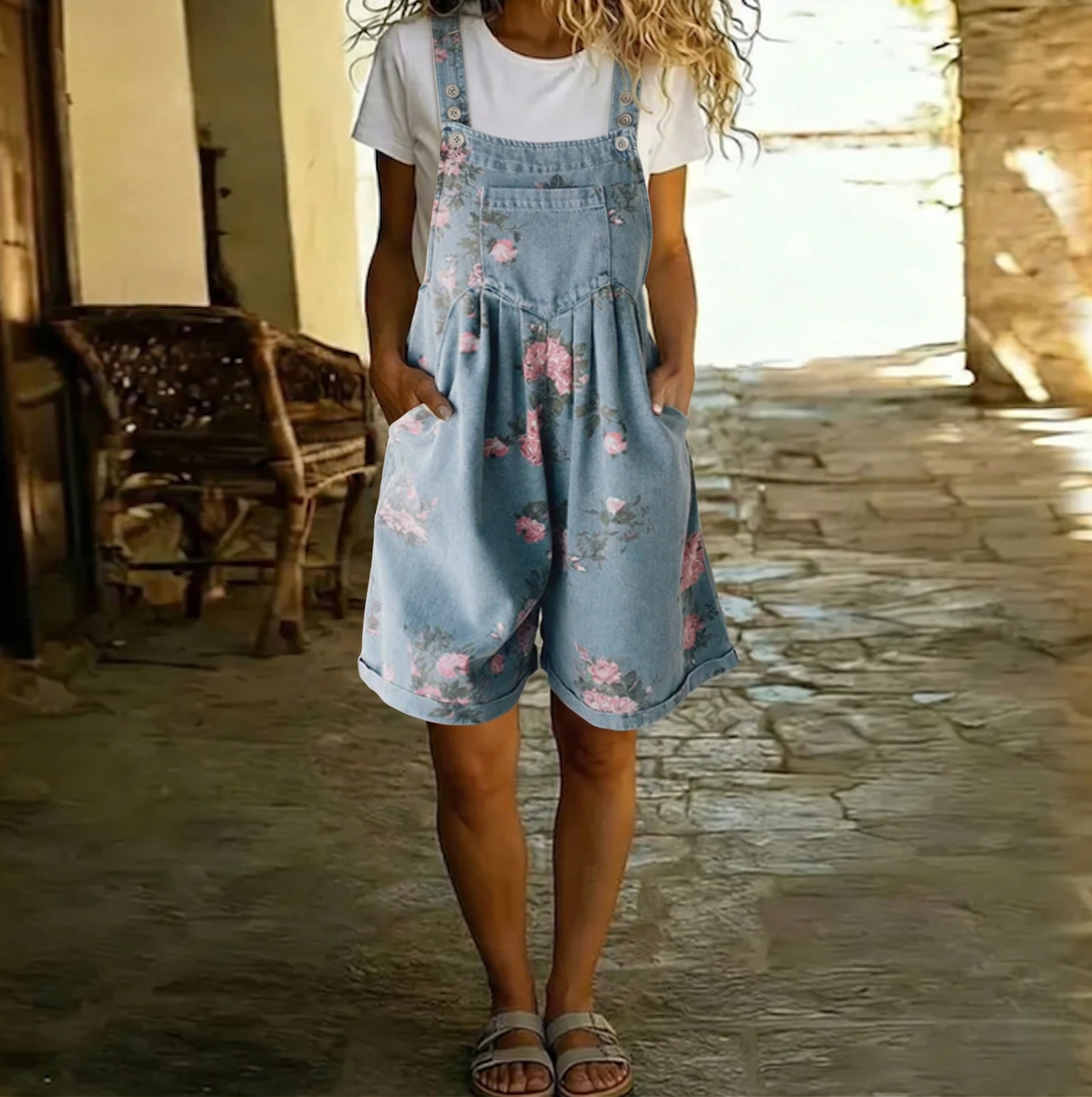 Joana - Ziedu Kombinezons Denims